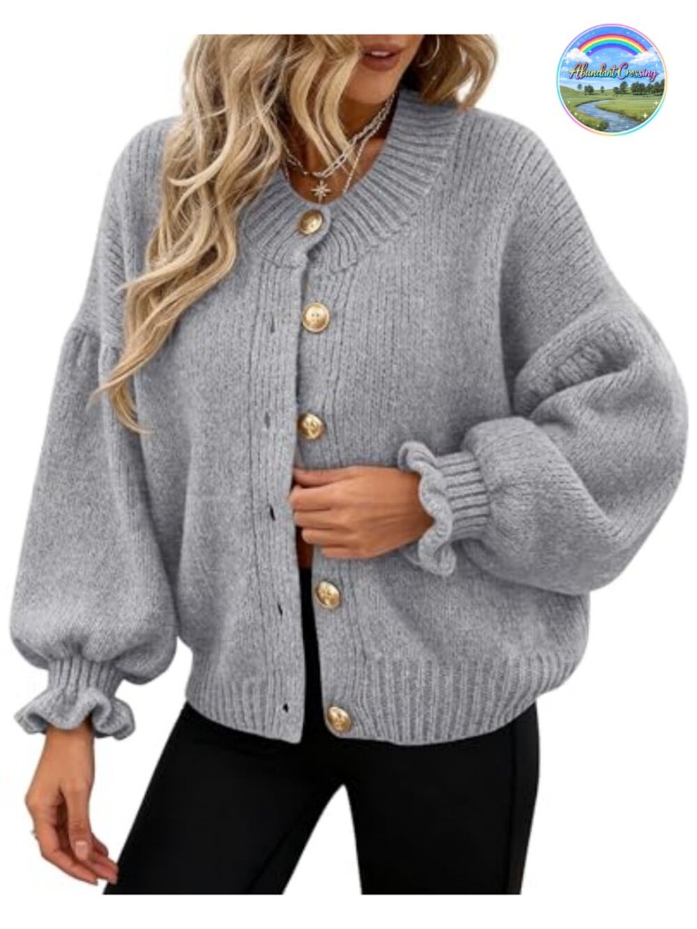 Women's Chunky Knit Cardigan Sweater Long Sleeve Button Up Ruffle Cropped